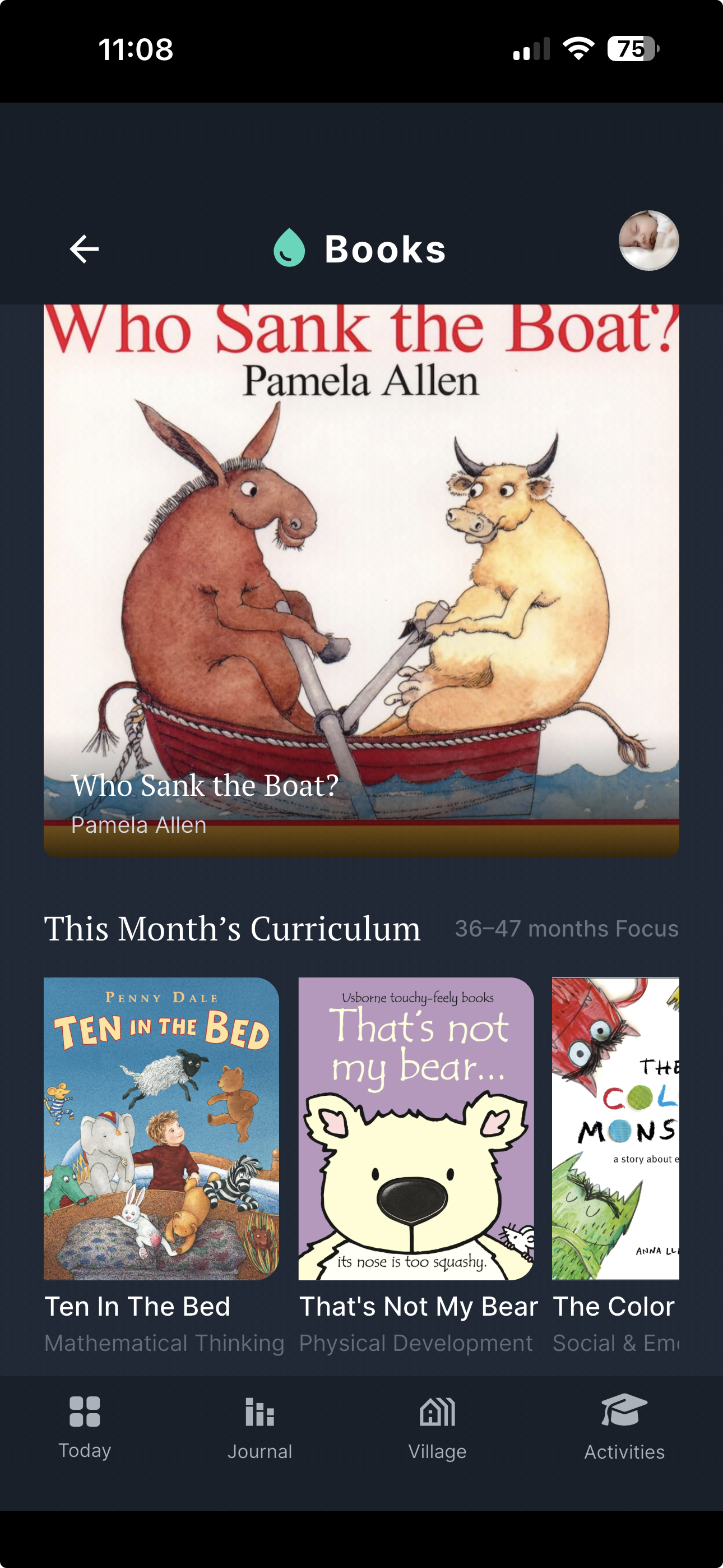 Blox Books screen with curated children's book suggestions