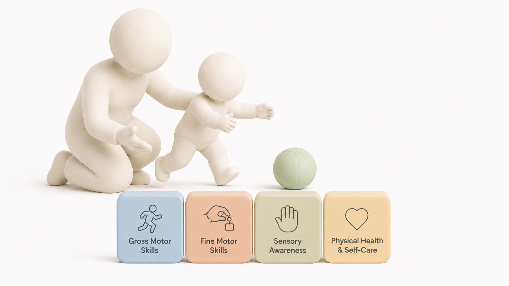 Claymorphic parent and child exploring physical development